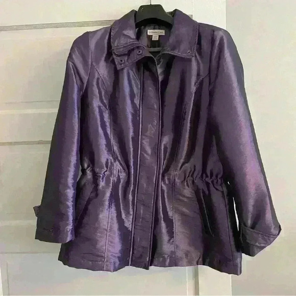 Coldwater Creek Lightweight Puffer Raincoat Size M (10-12) Metallic Purple Cozy - Picture 1 of 15